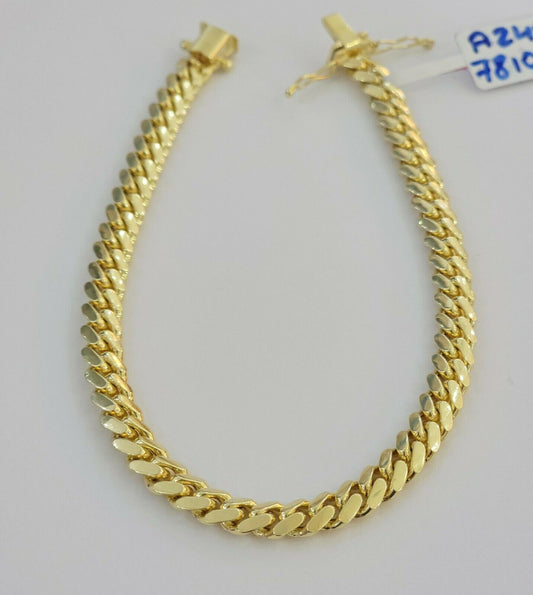 Real 14k yellow Gold bracelet SOLID Miami Cuban link 6mm 8.5" 14kt, Box Lock,men - Reva Jeweler