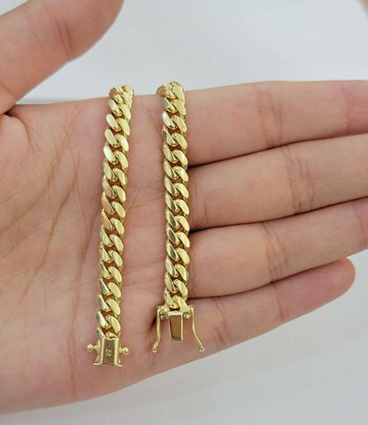 Real 14k Yellow Gold Bracelet Solid Miami Cuban Link With Box Lock 6mm 8" inch - Reva Jeweler
