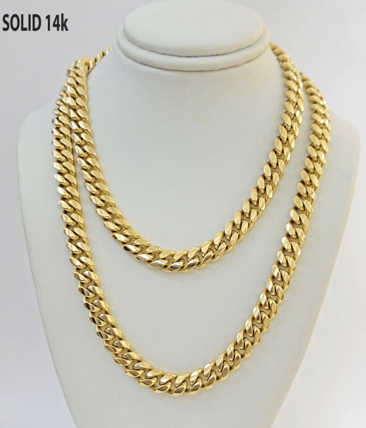 Real 14k Yellow Gold Chain 20 Inch Miami Cuban Link Necklace 7mm SOLID 14kt Mens - Reva Jeweler
