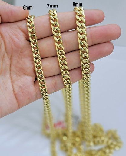 Real 14k Yellow Gold chain Miami Cuban Link Necklace 6mm - 9mm 8" - 30" Inch ,Strong - Reva Jeweler