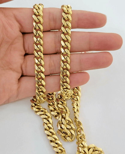 Real 14k Yellow Gold Chain Miami Cuban Link Necklace Men Solid 8mm 18 Inch Short - Reva Jeweler