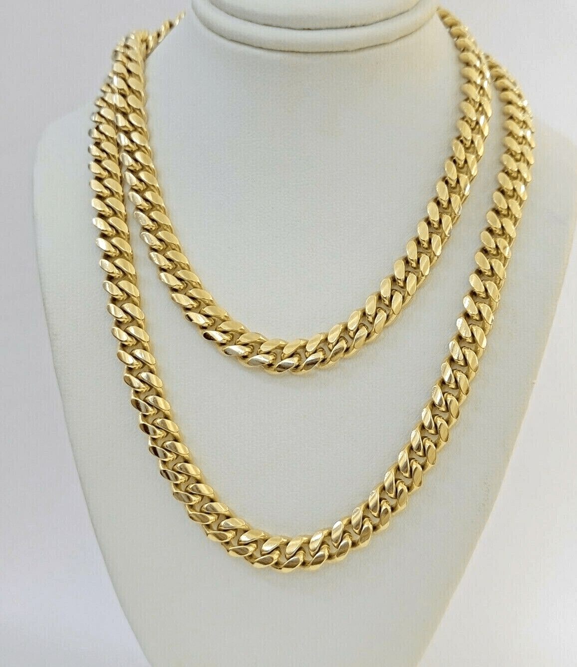Real 14k Yellow Gold Chain Miami Cuban Link Necklace Men Solid 8mm 18 Inch Short - Reva Jeweler