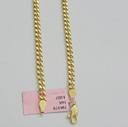 Real 14K Yellow Gold Chain Necklace Miami Cuban Link Chain 3.5mm 18" - 26'' Inch - Reva Jeweler