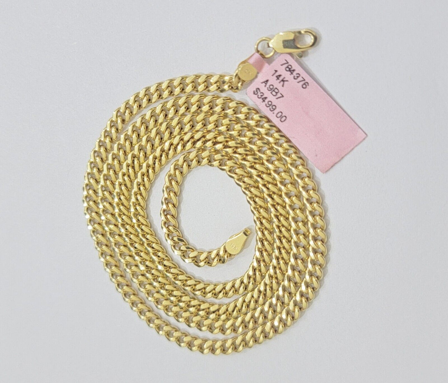 Real 14K Yellow Gold Chain Necklace Miami Cuban Link Chain 3.5mm 18" - 26'' Inch - Reva Jeweler