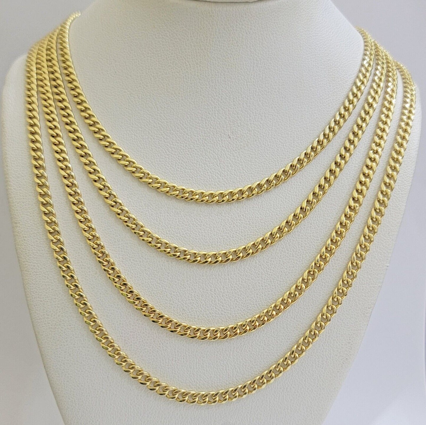 Real 14K Yellow Gold Chain Necklace Miami Cuban Link Chain 3.5mm 18" - 26'' Inch - Reva Jeweler