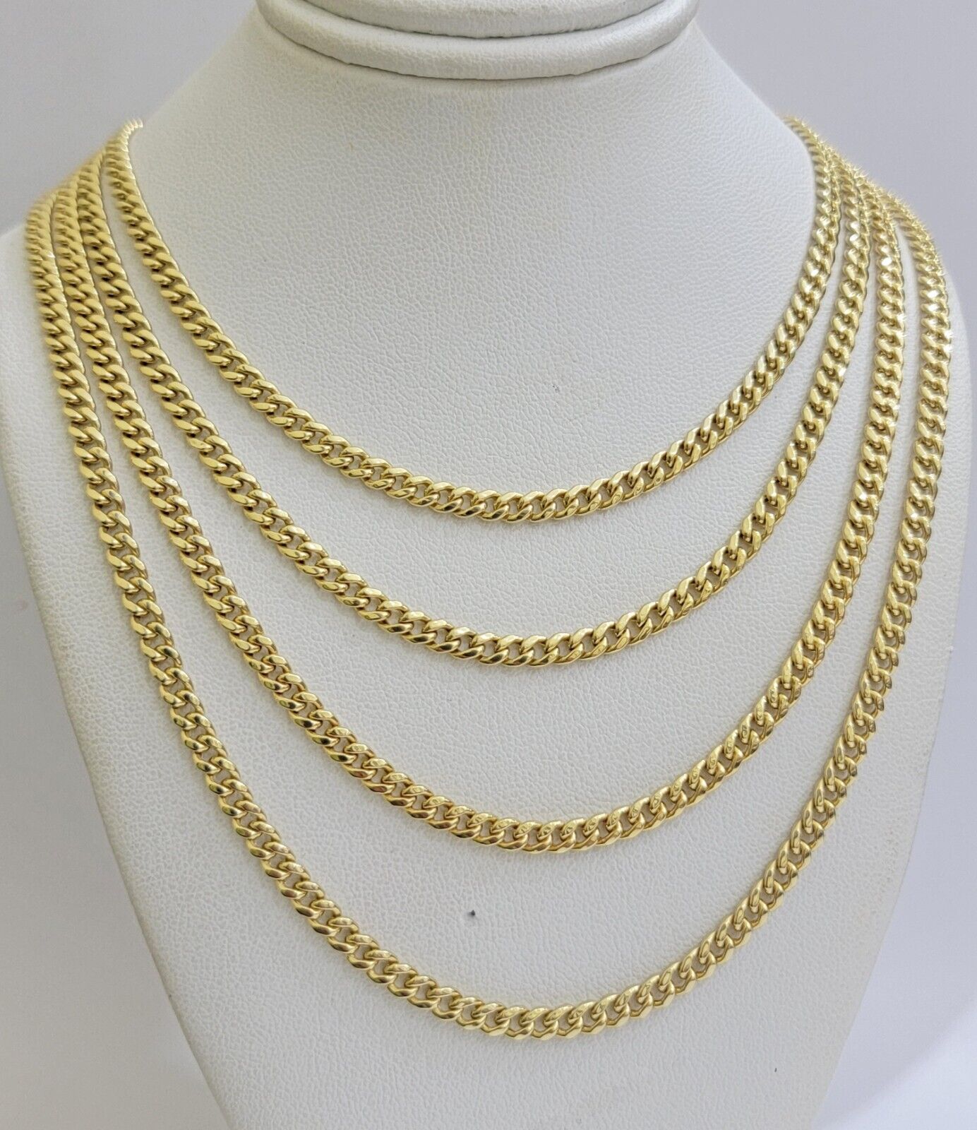Real 14K Yellow Gold Chain Necklace Miami Cuban Link Chain 3.5mm 18" - 26'' Inch - Reva Jeweler