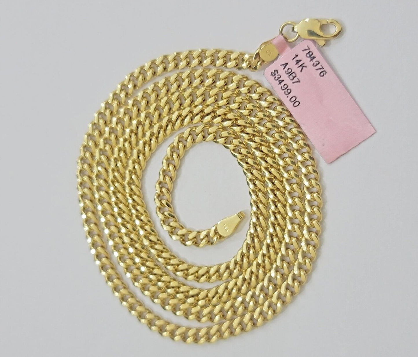 Real 14K Yellow Gold Chain Necklace Miami Cuban Link Chain 3.5mm 18" - 26'' Inch - Reva Jeweler