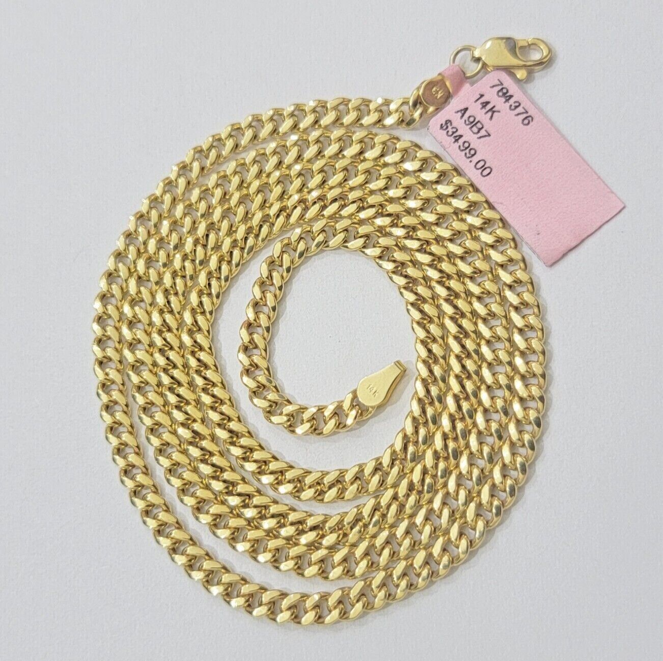 Real 14K Yellow Gold Chain Necklace Miami Cuban Link Chain 3.5mm 18" - 26'' Inch - Reva Jeweler