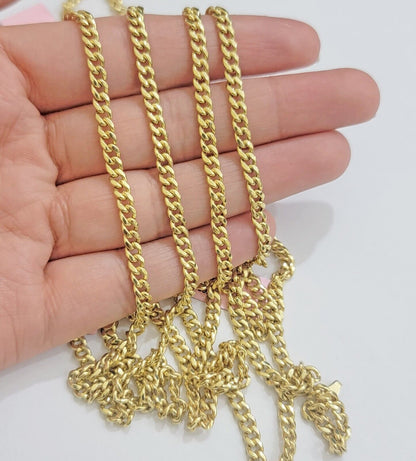 Real 14K Yellow Gold Chain Necklace Miami Cuban Link Chain 3.5mm 18" - 26'' Inch - Reva Jeweler