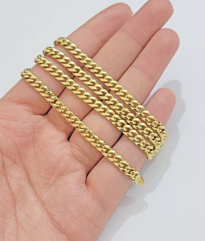 Real 14K Yellow Gold Chain Necklace Miami Cuban Link Chain 4.5mm 18" - 26'' Inch - Reva Jeweler