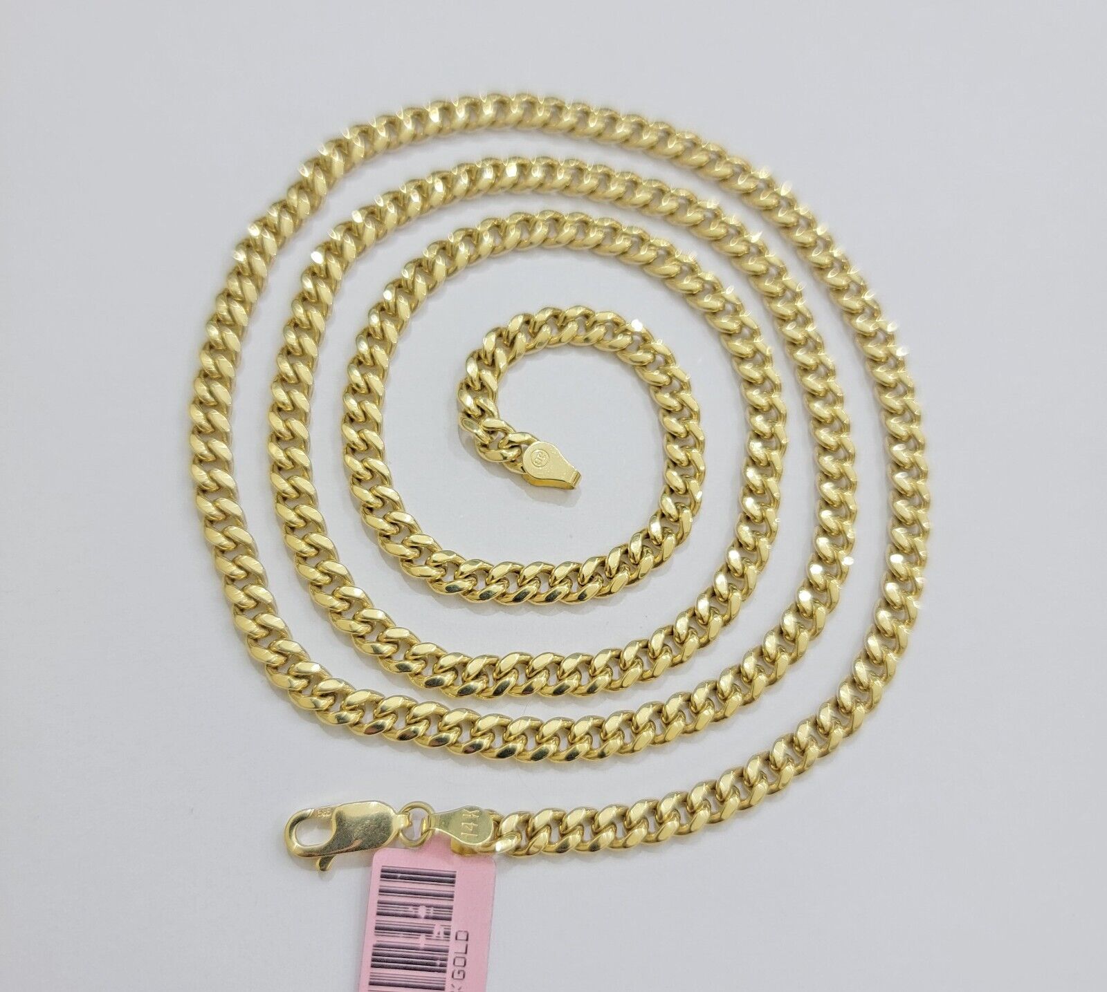 Real 14K Yellow Gold Chain Necklace Miami Cuban Link Chain 4.5mm 18" - 26'' Inch - Reva Jeweler