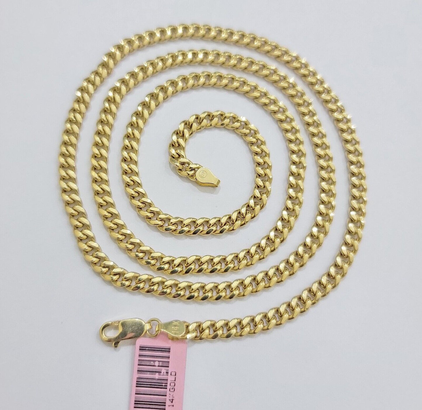 Real 14K Yellow Gold Chain Necklace Miami Cuban Link Chain 4.5mm 18" - 26'' Inch - Reva Jeweler