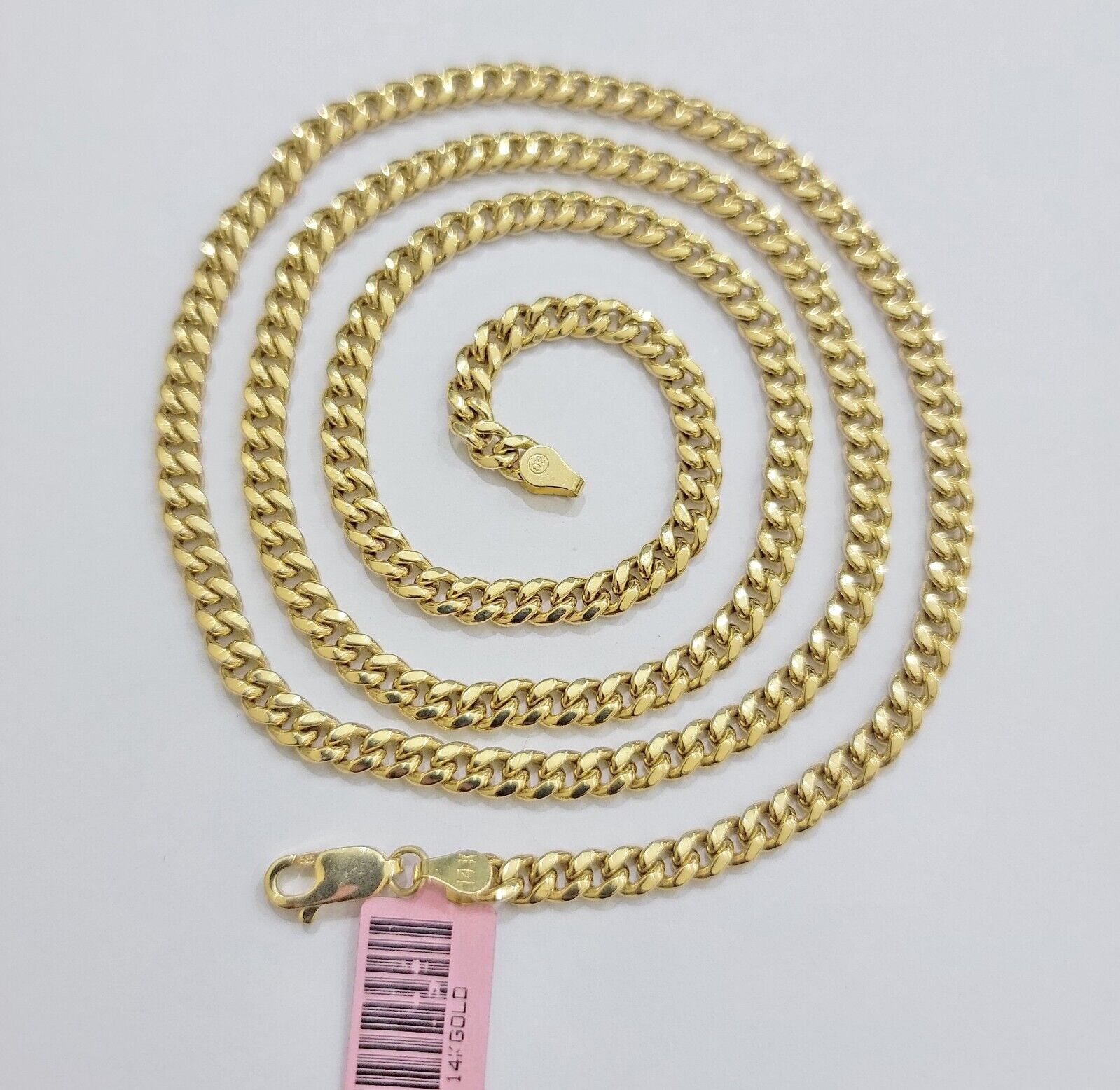 Real 14K Yellow Gold Chain Necklace Miami Cuban Link Chain 4.5mm 18" - 26'' Inch - Reva Jeweler