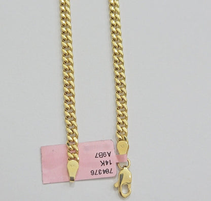 Real 14K Yellow Gold Chain Necklace Miami Cuban Link Chain 4.5mm 18" - 26'' Inch - Reva Jeweler