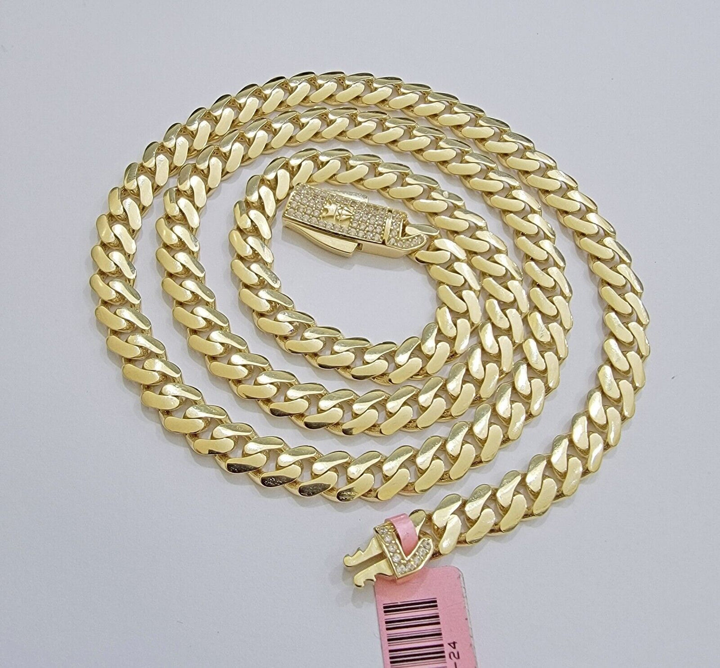 Real 14K Yellow Gold Chain Necklace Royal Monaco Cuban Link 7mm 20" - 24" ,Hollow - Reva Jeweler