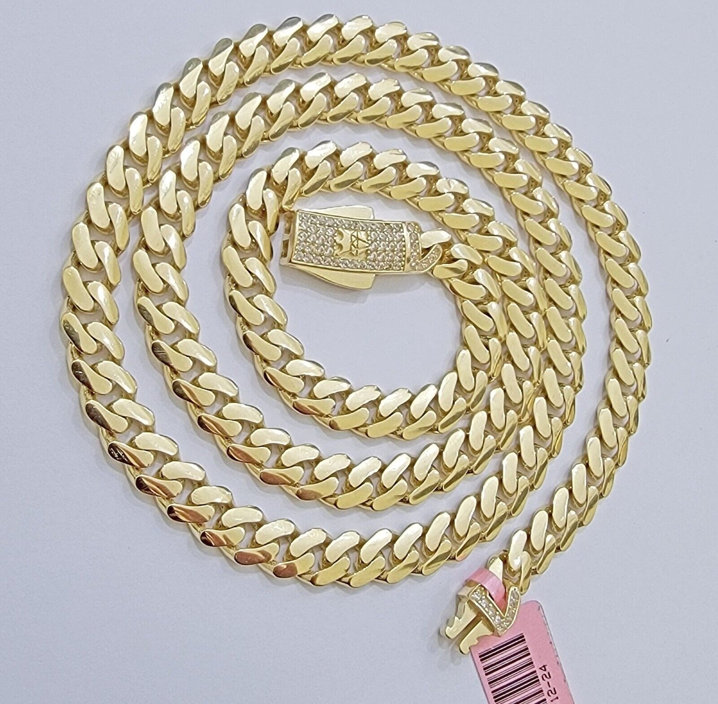 Real 14K Yellow Gold Chain Necklace Royal Monaco Cuban Link 7mm 20" - 24" ,Hollow - Reva Jeweler