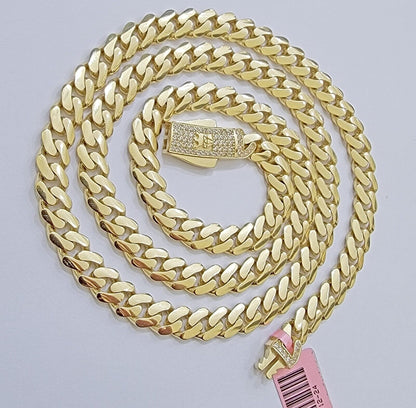 Real 14K Yellow Gold Chain Necklace Royal Monaco Cuban Link 7mm 20" - 24" ,Hollow - Reva Jeweler