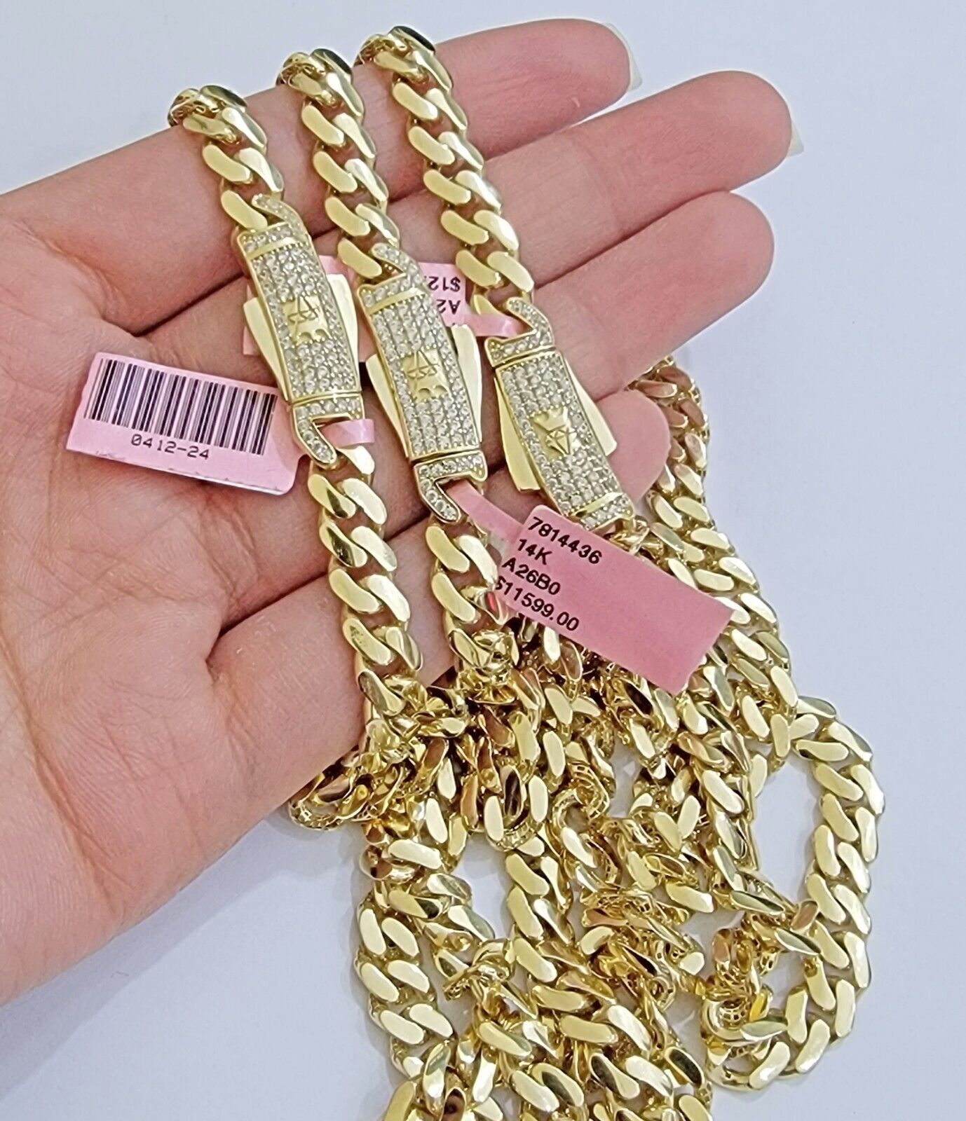 Real 14K Yellow Gold Chain Necklace Royal Monaco Cuban Link 7mm 20" - 24" ,Hollow - Reva Jeweler