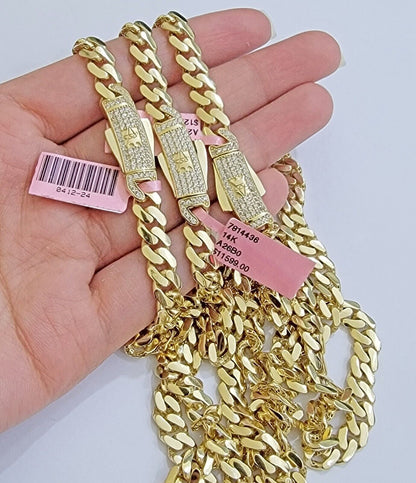Real 14K Yellow Gold Chain Necklace Royal Monaco Cuban Link 7mm 20" - 24" ,Hollow - Reva Jeweler