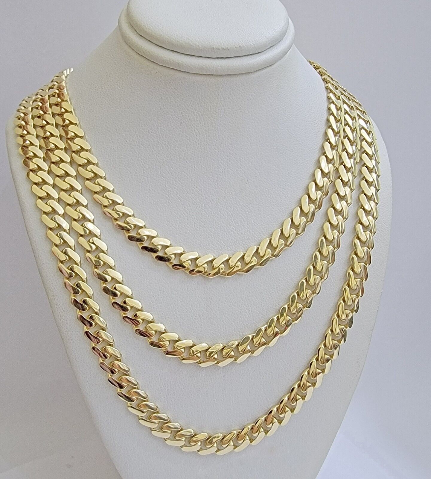 Real 14K Yellow Gold Chain Necklace Royal Monaco Cuban Link 7mm 20" - 24" ,Hollow - Reva Jeweler