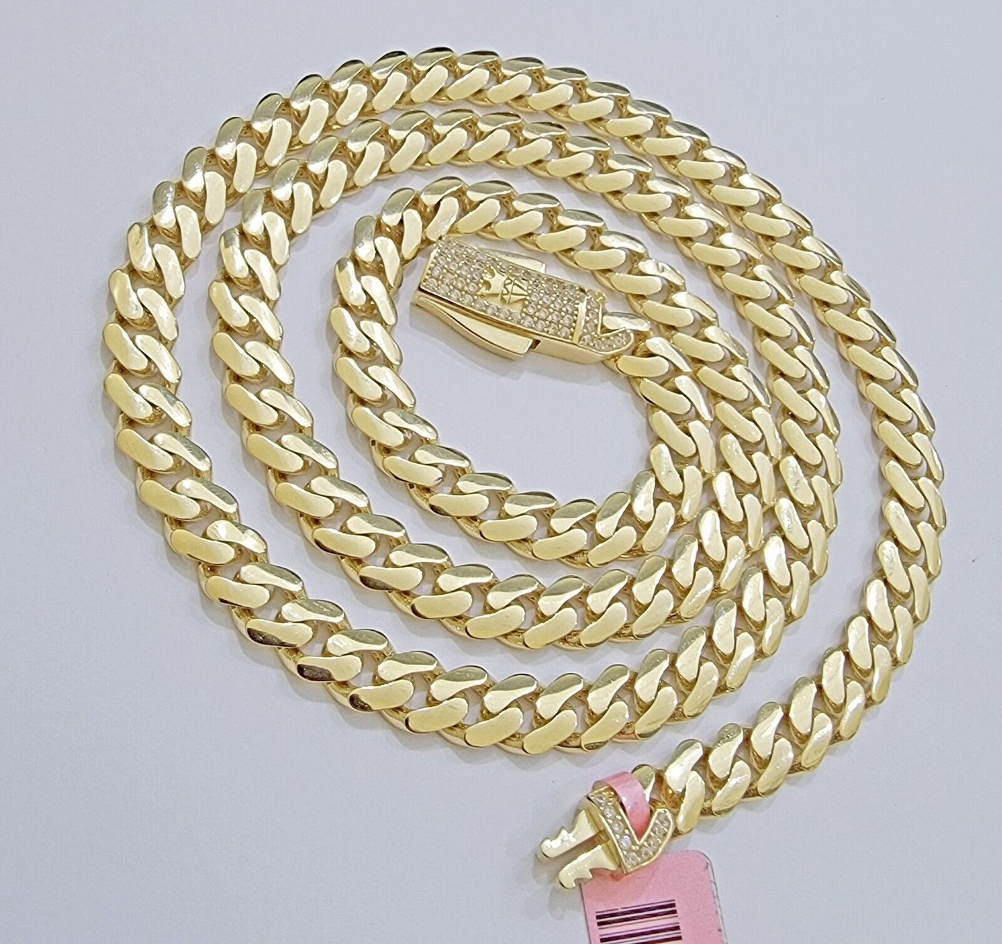 Real 14K Yellow Gold Chain Necklace Royal Monaco Cuban Link 7mm 20" - 24" ,Hollow - Reva Jeweler