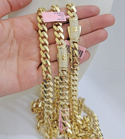 Real 14K Yellow Gold Chain Necklace Royal Monaco Cuban Link 9mm 20" - 26" Hollow - Reva Jeweler