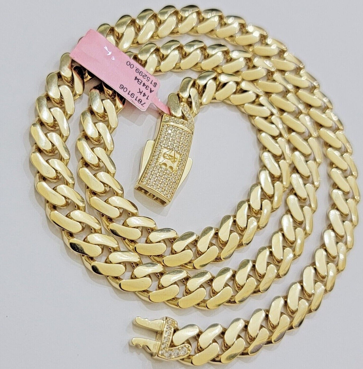 Real 14K Yellow Gold Chain Necklace Royal Monaco Cuban Link 9mm 20" - 26" Hollow - Reva Jeweler