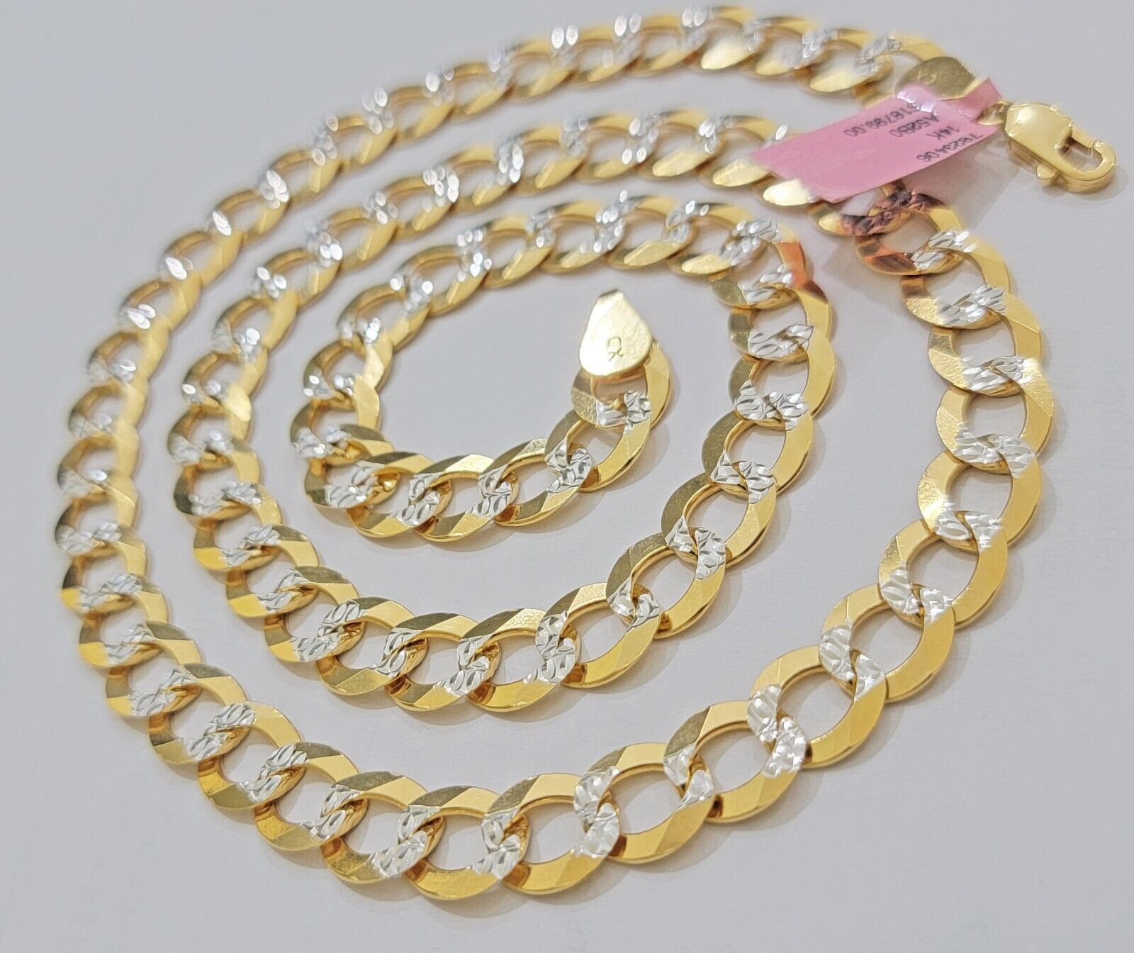 Real 14k Yellow Gold Chain Necklace Two - tone Cuban Curb Link 9.5mm 24 inch SOLID - Reva Jeweler