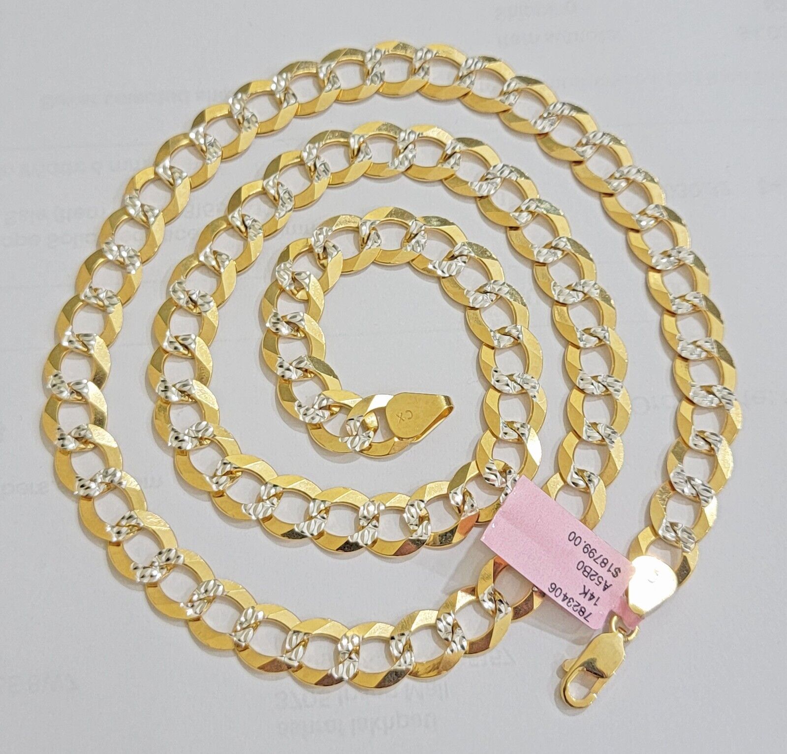 Real 14k Yellow Gold Chain Necklace Two - tone Cuban Curb Link 9.5mm 24 inch SOLID - Reva Jeweler