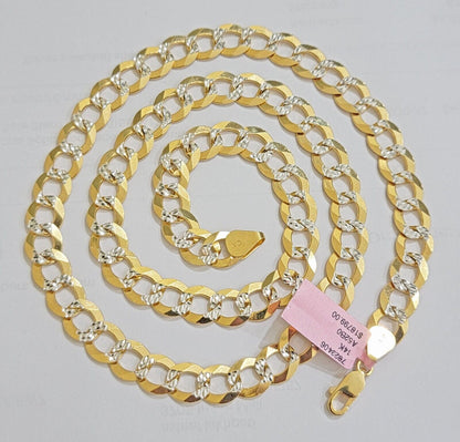 Real 14k Yellow Gold Chain Necklace Two - tone Cuban Curb Link 9.5mm 24 inch SOLID - Reva Jeweler