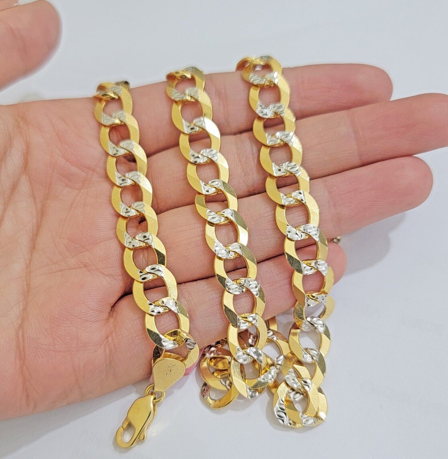 Real 14k Yellow Gold Chain Necklace Two - tone Cuban Curb Link 9.5mm 24 inch SOLID - Reva Jeweler