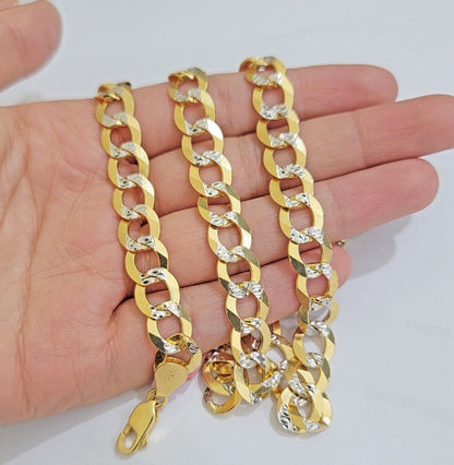 Real 14k Yellow Gold Chain Necklace Two - tone Cuban Curb Link 9.5mm 24 inch SOLID - Reva Jeweler