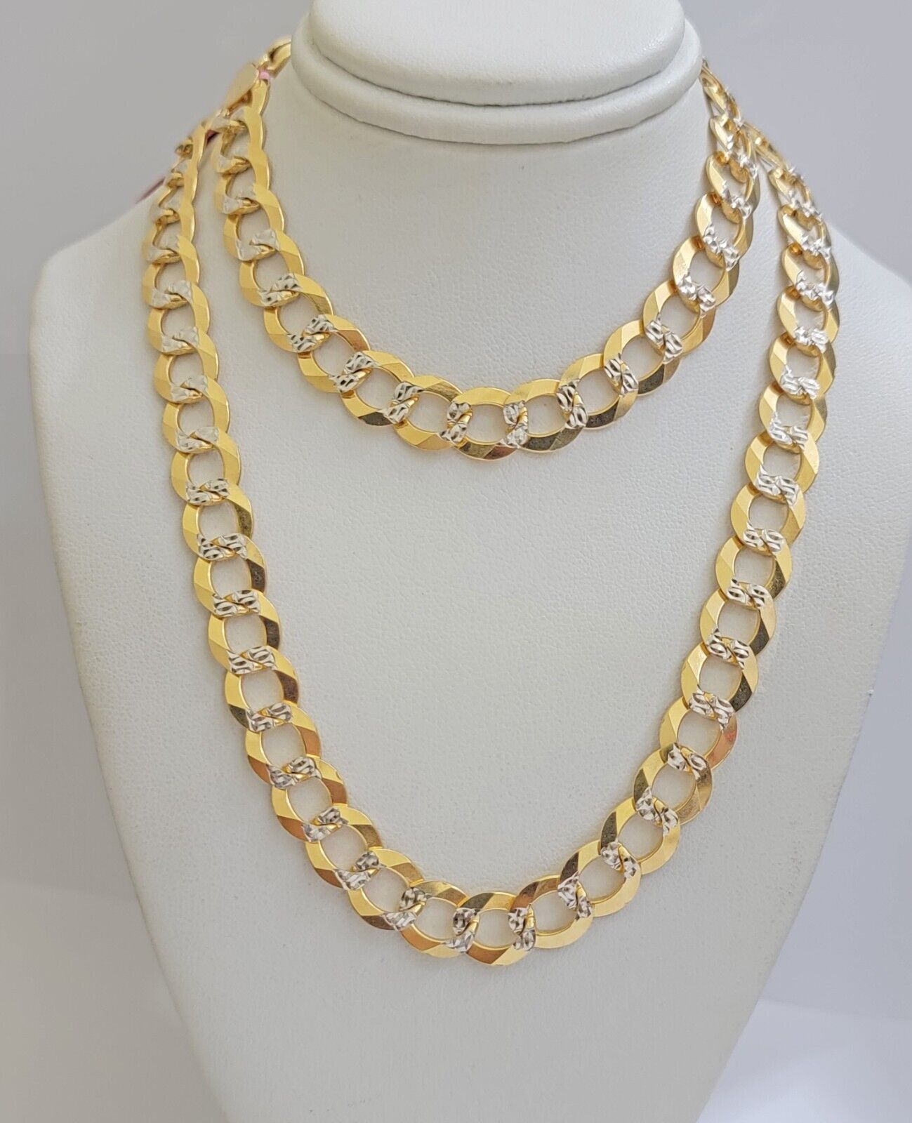 Real 14k Yellow Gold Chain Necklace Two - tone Cuban Curb Link 9.5mm 24 inch SOLID - Reva Jeweler