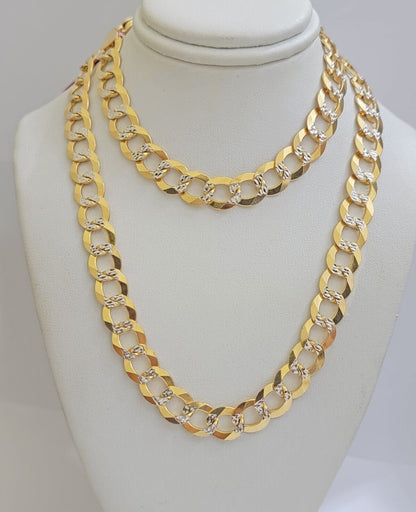 Real 14k Yellow Gold Chain Necklace Two - tone Cuban Curb Link 9.5mm 24 inch SOLID - Reva Jeweler