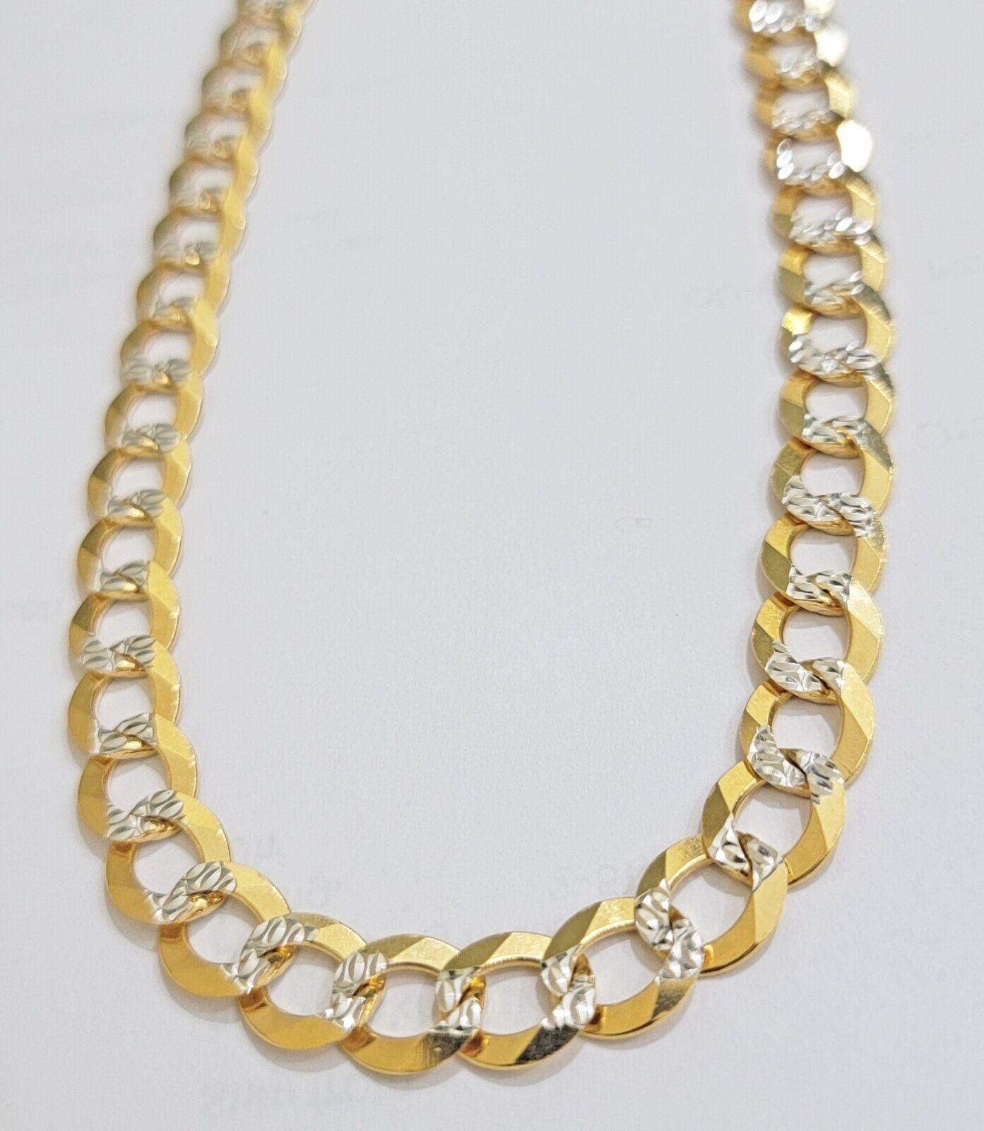Real 14k Yellow Gold Chain Necklace Two - tone Cuban Curb Link 9.5mm 24 inch SOLID - Reva Jeweler