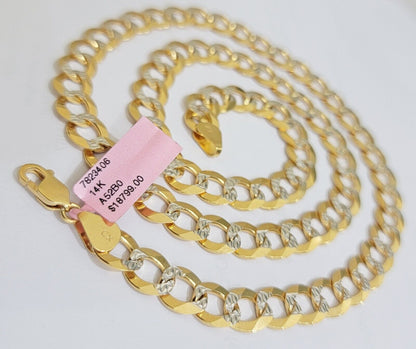 Real 14k Yellow Gold Chain Necklace Two - tone Cuban Curb Link 9.5mm 24 inch SOLID - Reva Jeweler