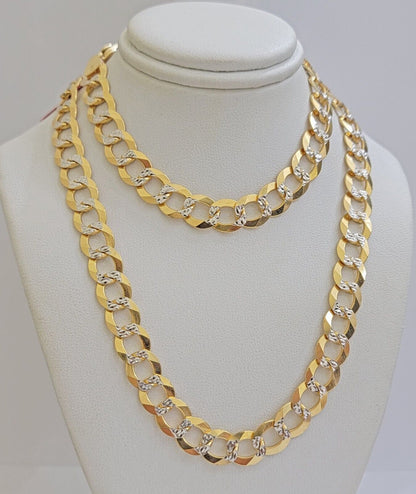 Real 14k Yellow Gold Chain Necklace Two - tone Cuban Curb Link 9.5mm 24 inch SOLID - Reva Jeweler