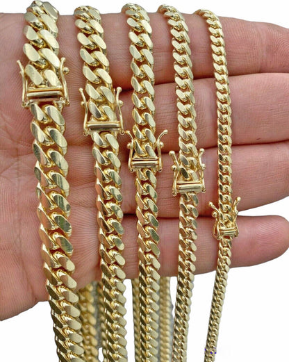 Real 14k Yellow Gold Chain Solid Miami Cuban Link Chain Necklace 18" - 30" 5mm - 9mm - Reva Jeweler