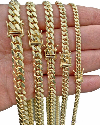Real 14k Yellow Gold Chain Solid Miami Cuban Link Chain Necklace 18" - 30" 5mm - 9mm - Reva Jeweler