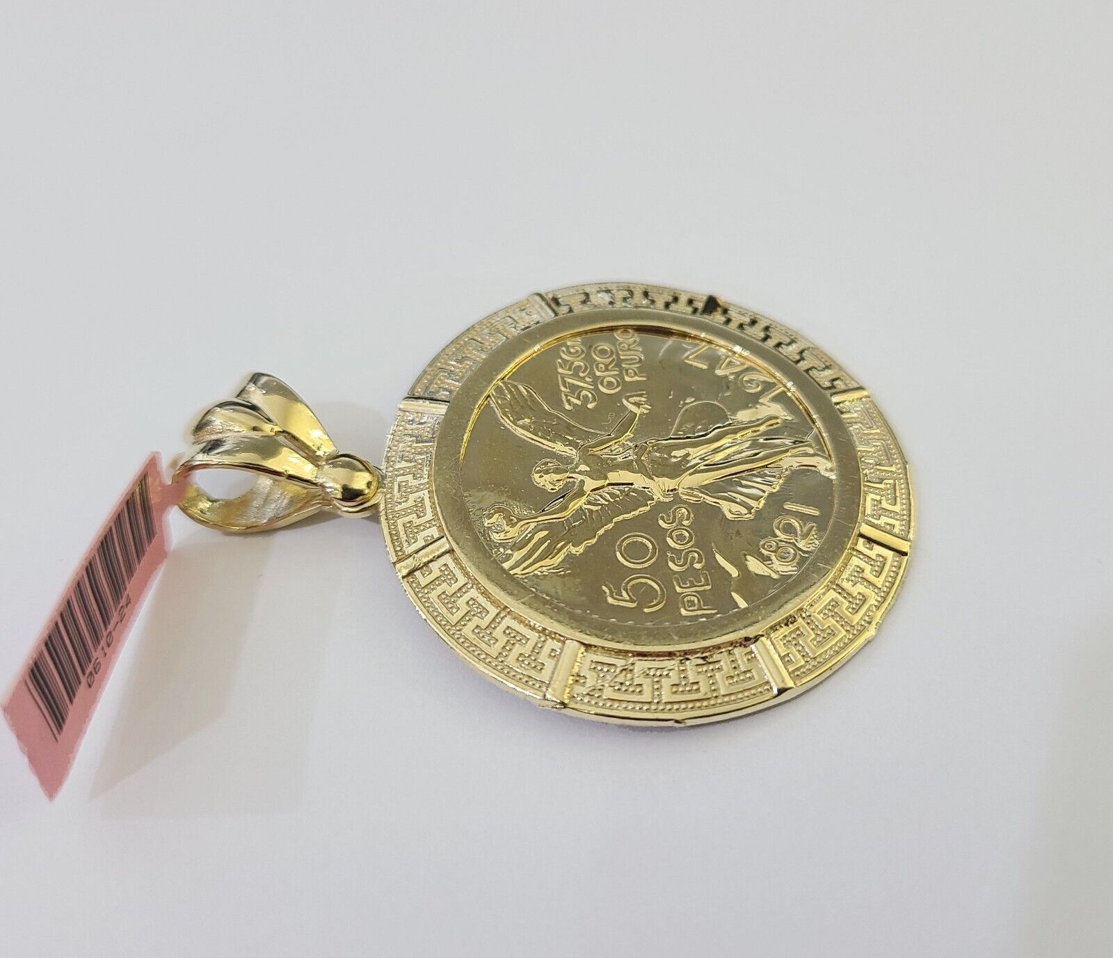 REAL 14k Yellow Gold Charm Centenario Style Coin in Bezel 50 Pesos 1947 Pendant - GoldenlinQ