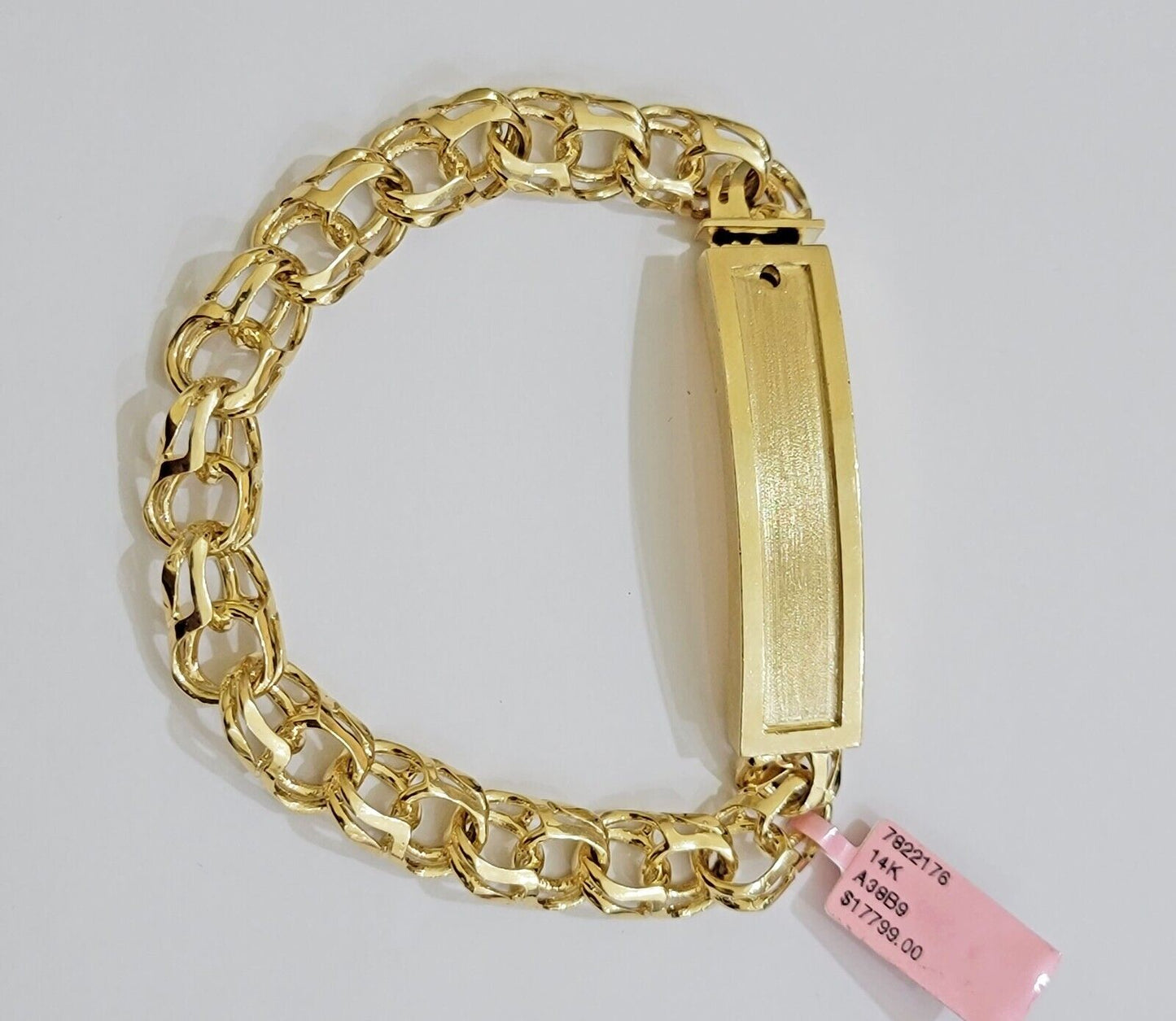 Real 14k Yellow Gold Chino Bracelet 8 Inch 10mm Men's Name Plate ID Link Solid - Reva Jeweler