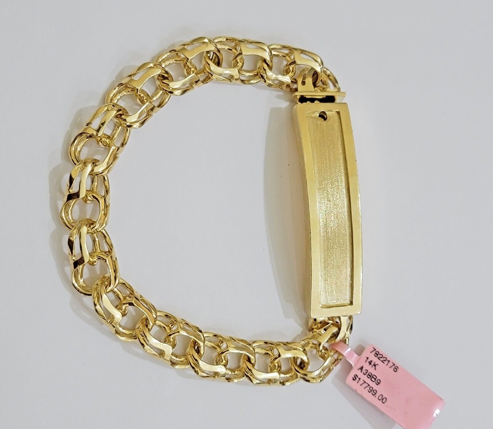 Real 14k Yellow Gold Chino Bracelet 8 Inch 10mm Men's Name Plate ID Link Solid - Reva Jeweler