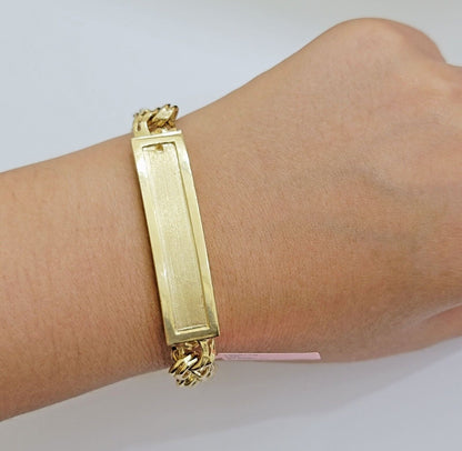 Real 14k Yellow Gold Chino Bracelet 8 Inch 10mm Men's Name Plate ID Link Solid - Reva Jeweler