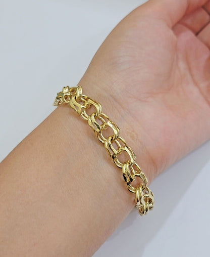 Real 14k Yellow Gold Chino Bracelet 8 Inch 10mm Men's Name Plate ID Link Solid - Reva Jeweler