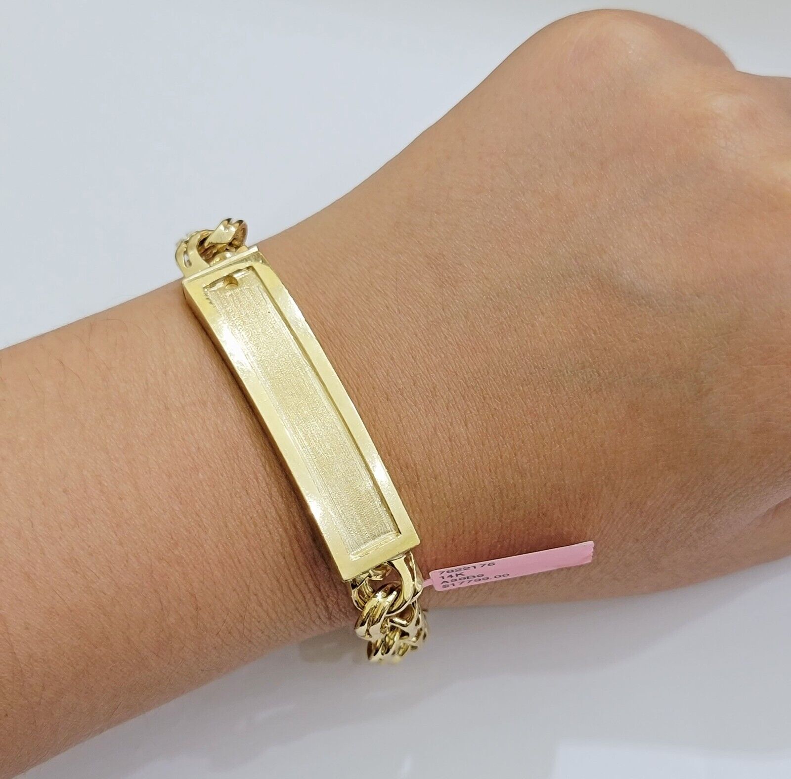 Real 14k Yellow Gold Chino Bracelet 8 Inch 10mm Men's Name Plate ID Link Solid - Reva Jeweler