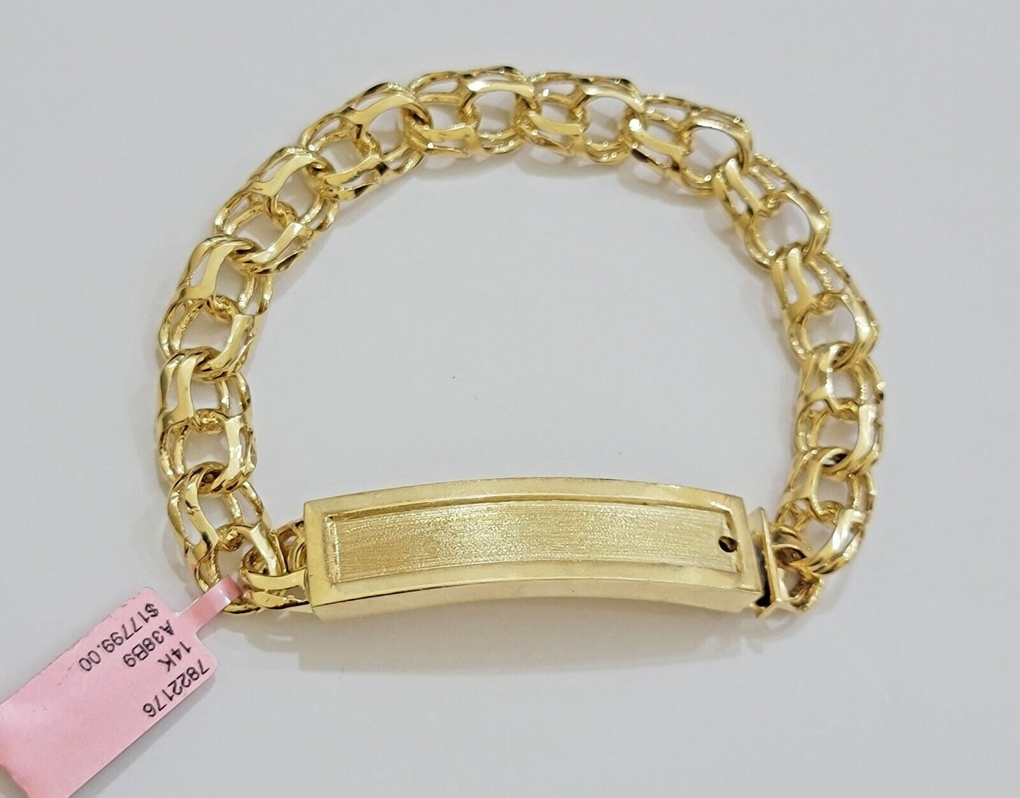 Real 14k Yellow Gold Chino Bracelet 8 Inch 10mm Men's Name Plate ID Link Solid - Reva Jeweler