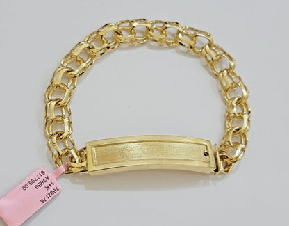Real 14k Yellow Gold Chino Bracelet 8 Inch 10mm Men's Name Plate ID Link Solid - Reva Jeweler