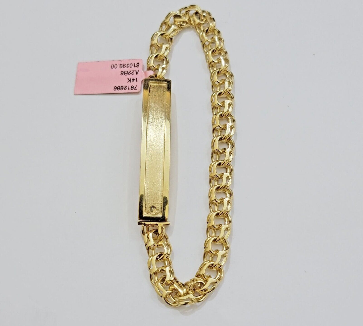Real 14k Yellow Gold Chino Bracelet 8 Inch 7mm Men's Name Plate ID Link Solid - Reva Jeweler