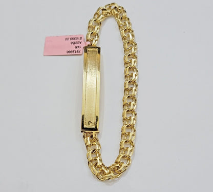 Real 14k Yellow Gold Chino Bracelet 8 Inch 7mm Men's Name Plate ID Link Solid - Reva Jeweler