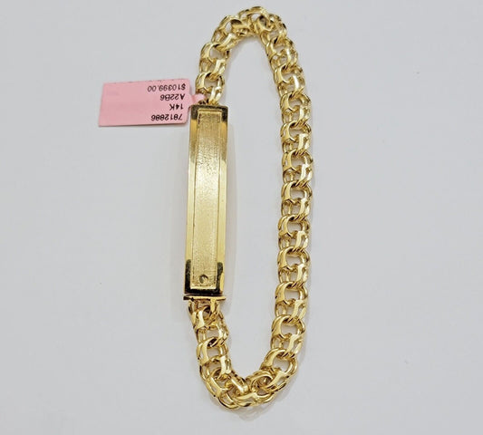 Real 14k Yellow Gold Chino Bracelet 8 Inch 7mm Men's Name Plate ID Link Solid - Reva Jeweler